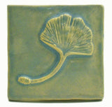 Single Ginkgo Leaf 3"x3" Ceramic Handmade Tile -Celadon Glaze