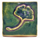 Single Ginkgo Leaf 3"x3" Ceramic Handmade Tile - Leaf Green Glaze