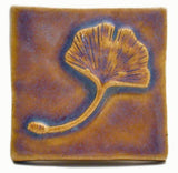 Single Ginkgo Leaf 3"x3" Ceramic Handmade Tile - Hyacinth Glaze