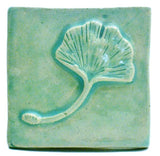 Single Ginkgo Leaf 3"x3" Ceramic Handmade Tile - Pacific Blue Glaze