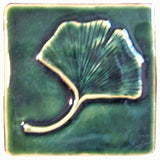 Single Ginkgo 4"x4" Ceramic Handmade Tile - Leaf Green Glaze