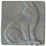 Sitting Cat 4"x4" Handmade Ceramic tile - Celadon Glaze
