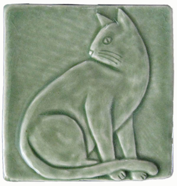 Sitting Cat 4x4 Ceramic Handmade Tile 