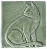 Sitting Cat 4"x4" Handmade Ceramic tile - Spearmint Glaze