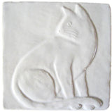 Sitting Cat 4"x4" Handmade Ceramic tile - White Glaze