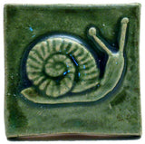 Snail 2"x2" Ceramic Handmade Tile - Leaf Green Glaze