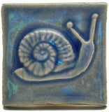 Snail 2"x2" Ceramic Handmade Tile - Watercolor Blue Glaze