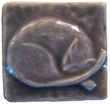 Snoozing Cat 2"x2" Ceramic Handmade Tile - Gray Glaze