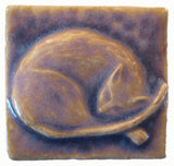 Snoozing Cat 2"x2" Ceramic Handmade Tile - Hyacinth Glaze