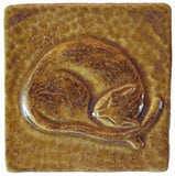 Snoozing Cat 3"x3" Ceramic Handmade Tile - Honey Glaze