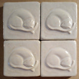 Snoozing Cat 3"x3" Ceramic Handmade Tile - White Glaze Grouping