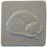 Snoozing Cat 3"x3" Ceramic Handmade Tile - White Glaze