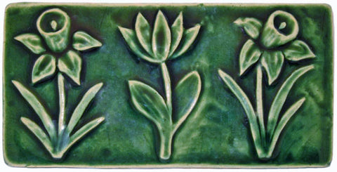 Spring Blooms 4"x8" Ceramic Handmade Tile - Leaf Green Glaze