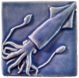 Squid 4"x4" Ceramic Handmade Tile - Watercolor Blue  Glaze