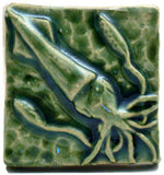 Squid 2"x2" Ceramic Handmade Tile - Leaf Green Glaze