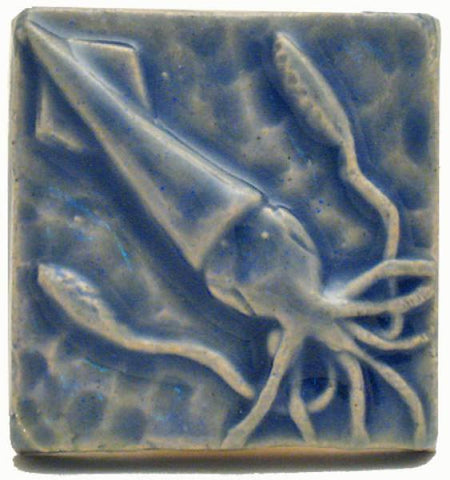 Squid 2"x2" Ceramic Handmade Tile - Watercolor Blue Glaze
