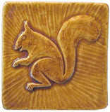 Squirrel 2 Facing Left 4"x4" Ceramic Handmade Tile - Honey Glaze