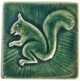 Squirrel 2 Facing Left 4"x4" Ceramic Handmade Tile - Leaf Green Glaze