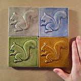 Squirrel 2 Facing Left 4"x4" Ceramic Handmade Tile - Multi Glaze Grouping