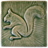 Squirrel 2 Facing Left 4"x4" Ceramic Handmade Tile - Spearmint Glaze