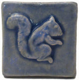 Squirrel 2"x2" Ceramic Handmade Tile - Watercolor Blue Glaze