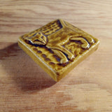 Standing Cat 2"x2" Ceramic Handmade Tile - Honey Glaze Edge Shot