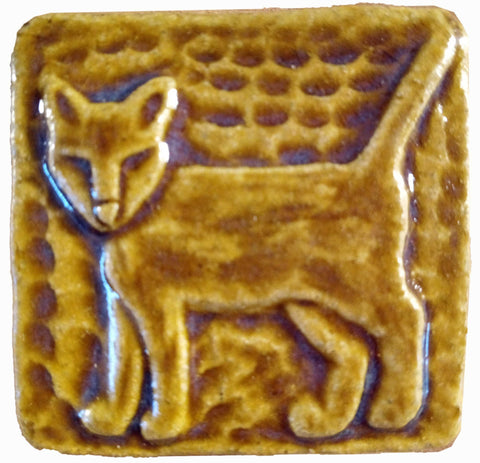 Standing Cat 2"x2" Ceramic Handmade Tile - Honey Glaze