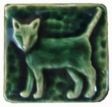 Standing Cat 2"x2" Ceramic Handmade Tile - Leaf Green Glaze