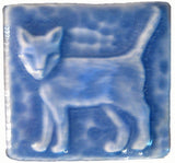 Standing Cat 2"x2" Ceramic Handmade Tile - Watercolor Blue Glaze