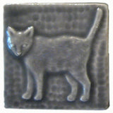Standing Cat 3"x3" Ceramic Handmade Tile - Gray Glaze