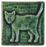 Standing Cat 3"x3" Ceramic Handmade Tile - Leaf Green Glaze