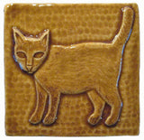 Standing Cat 4"x4" Ceramic Handmade Tile - Honey Glaze