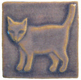 Standing Cat 4"x4" Ceramic Handmade Tile - Hyacinth Glaze