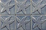 starfish 3"x3" Ceramic Handmade Tile - watercolor blue glaze grouping