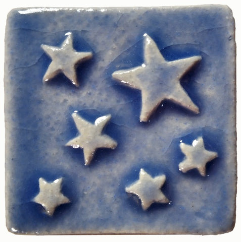 Stars 2"x2" Ceramic Handmade Tile - Watercolor Blue Glaze