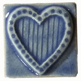 Striped Heart 2"x2" Ceramic Handmade Tile - Watercolor Blue Glaze
