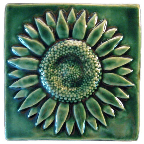Sunflower 6"x6" Ceramic Handmade Tile - Leaf Green Glaze