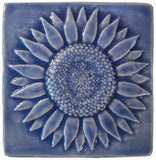 Sunflower 6"x6" Ceramic Handmade Tile - Watercolor Blue Glaze