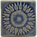 Sunflower 3"x3" Ceramic Handmade Tile - Watercolor Blue Glaze