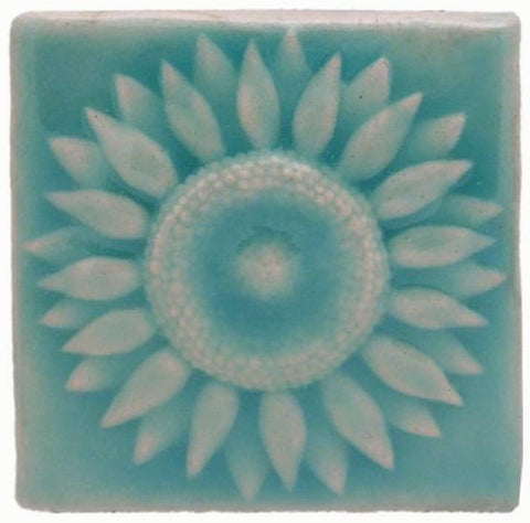 Sunflower 4"x4" Ceramic Handmade Tile - Pacific Blue Glaze