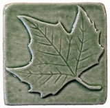 Sycamore Leaf 4"x4" Ceramic Handmade Tile - Spearmint Glaze