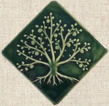 Diagonal Tree Of Life 6"x6" Ceramic Handmade Tile - Leaf Green Glaze