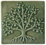 The Tree Of Life 4"x4" Ceramic Handmade Tile - Spearmint Glaze