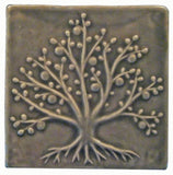 Tree Of Life 6"x6" Ceramic Handmade Tile - Gray Glaze
