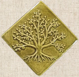 Diagonal Tree Of Life 6"x6" Ceramic Handmade Tile - Honey Glaze