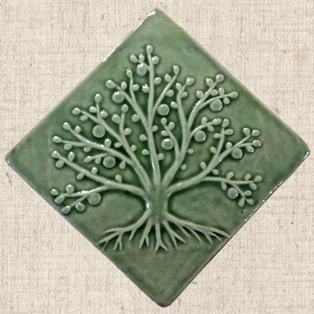 Diagonal Tree of Life 6"x6" Ceramic Handmade Tile 6 Inch by 6 Inch