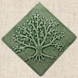 Diagonal Tree Of Life 6"x6" Ceramic Handmade Tile - Spearmint Glaze