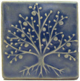 The Tree Of Life 4"x4" Ceramic Handmade Tile - Watercolor Blue Glaze
