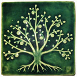 Tree Of Life 6"x6" Ceramic Handmade Tile - Leaf Green Glaze