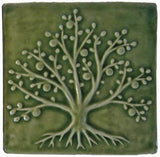Tree Of Life 6"x6" Ceramic Handmade Tile - Spearmint Glaze